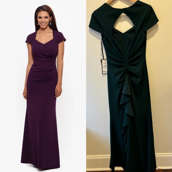 XSCAPE EVENINGS “CALLIE" SCUBA CREPE RUFFLE BACK DRESS Sz 10 - Picture 1 of 14